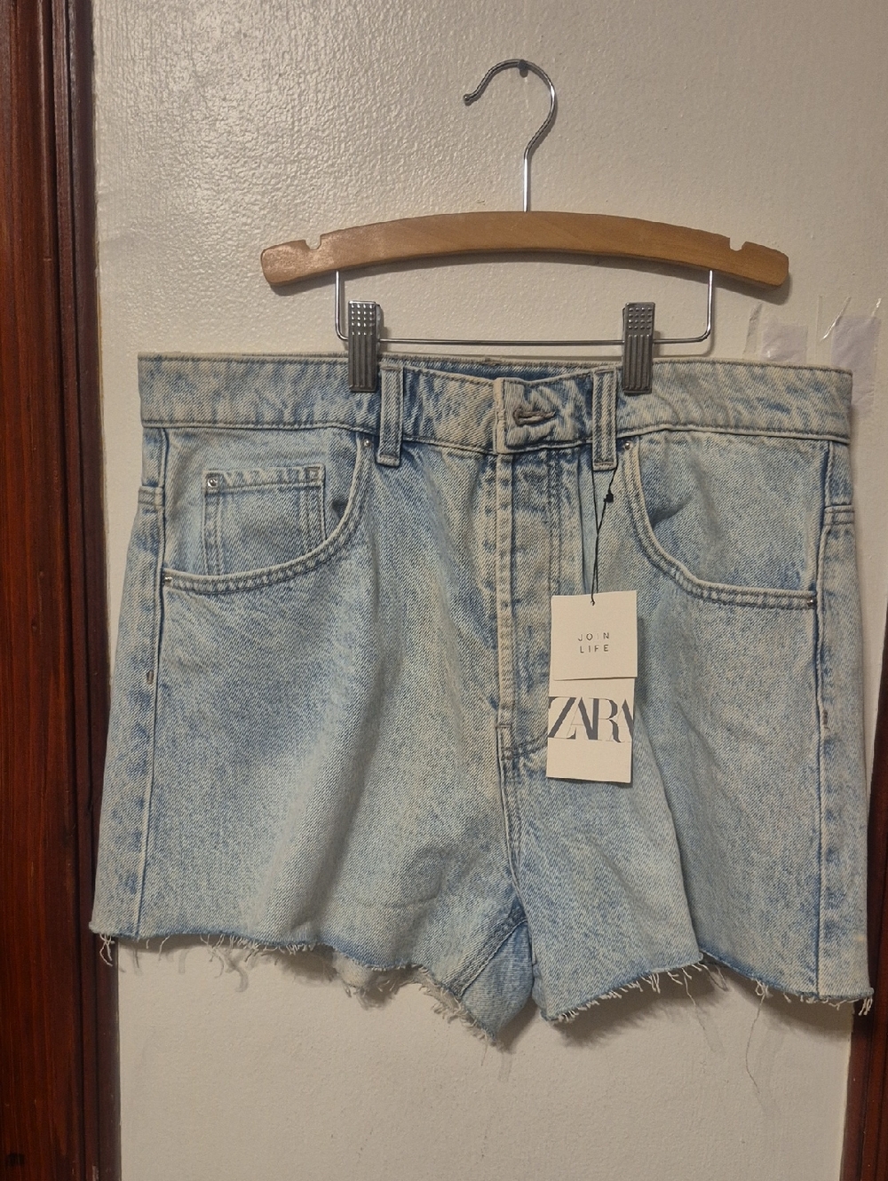 Zara Light Blue Washed Denim Cutoff Shorts